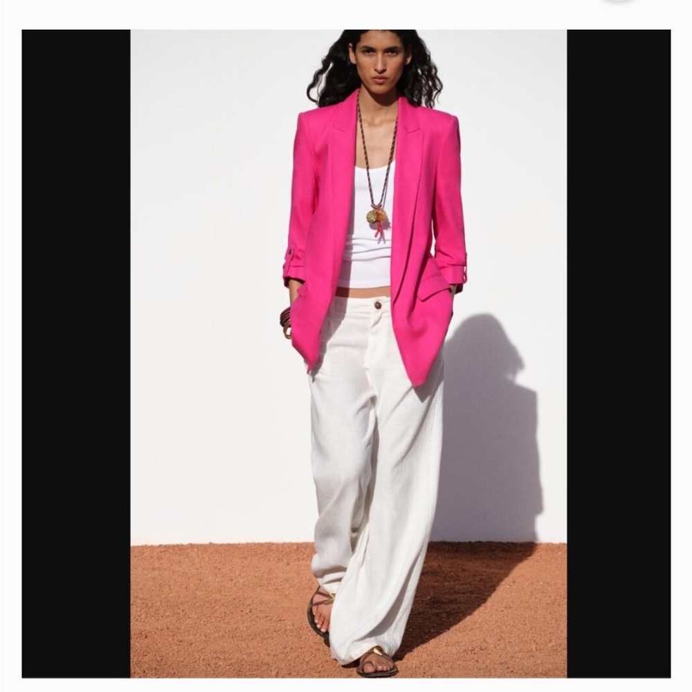 Zara Coral-Pink Notch Lapel Single-Button Blazer
